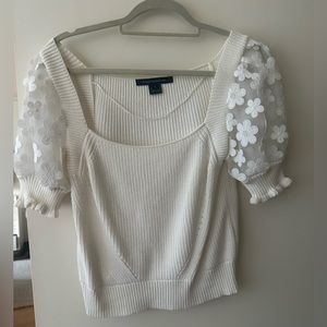 French Connection White Lace Sleeve Blouse size L